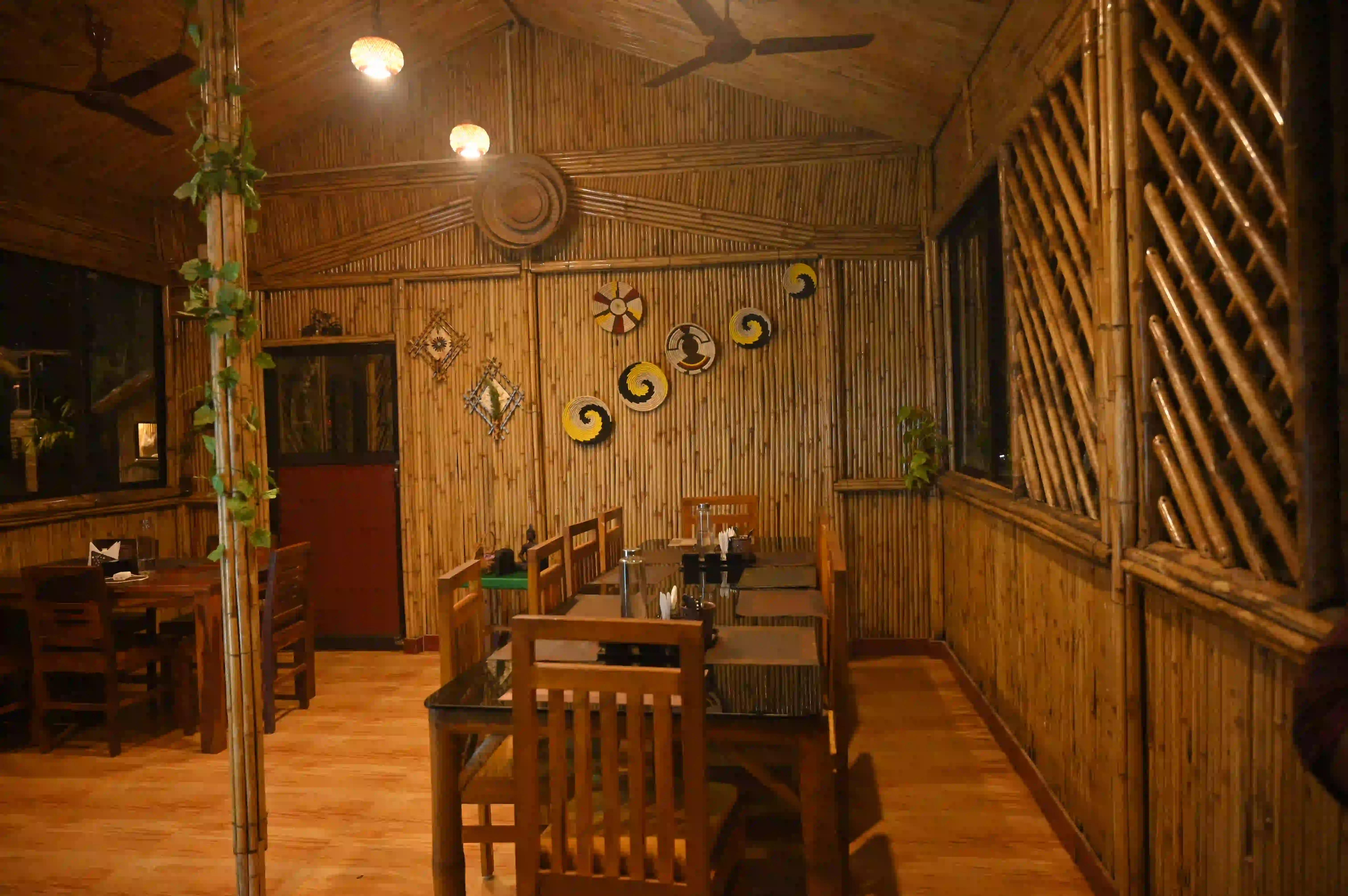 Outdoor forest dining at night